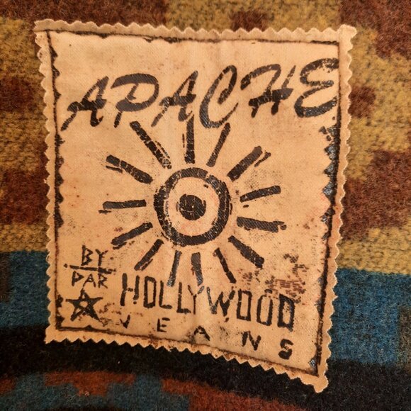 Vintage 90s Wool Blanket Coat Wrap Cape Poncho Southwestern Aztec One Size Boho - Picture 6 of 6